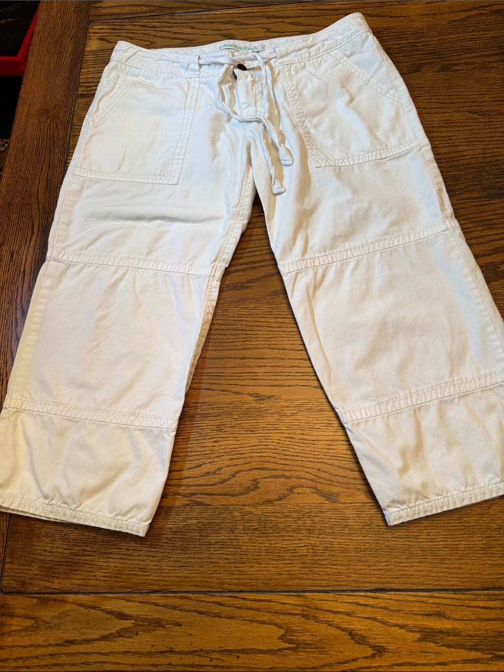Y2K American Eagle Low Rise White Capri Pants Coastal Beachy Utility Crop Pants